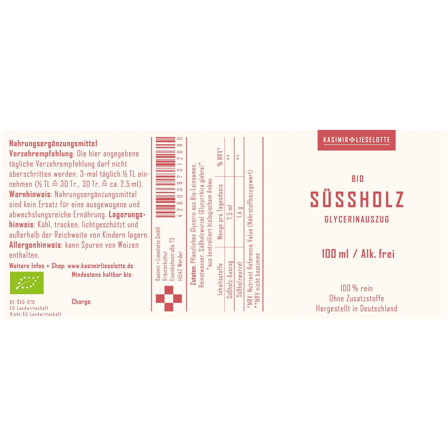 Süßholz Tinktur Alkoholfrei Bio